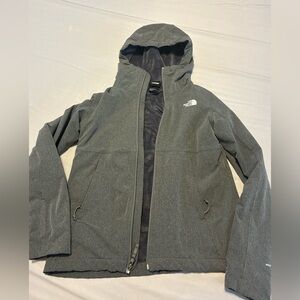 North Face Women’s Grey Windwall Size SM Softshell Fleece Lined Hooded Jacket